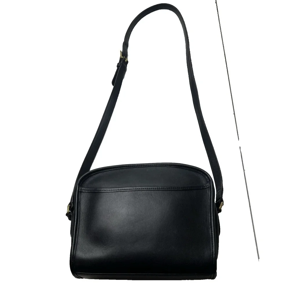 VTG Coach Metropolis Zip Bag 9087 Black Leather Brass Crossbody Y2K